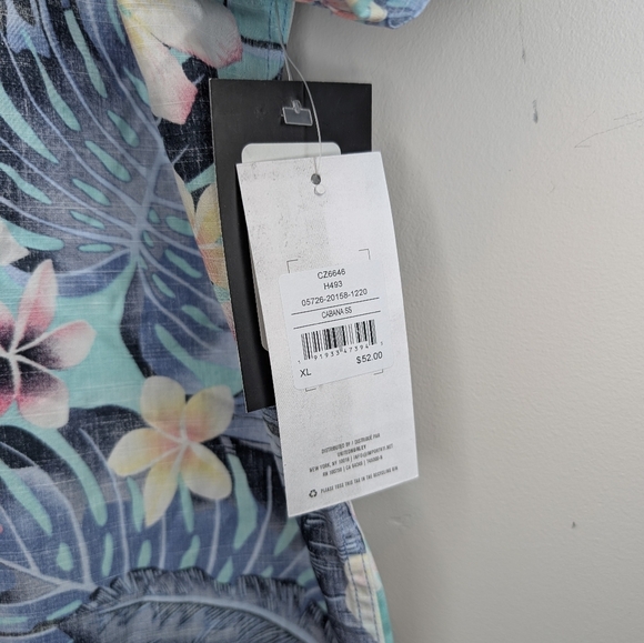 NWT XL Men's Hurley Diffused Blue Hawaiian Tropical Cabana Shirt - Picture 5 of 12